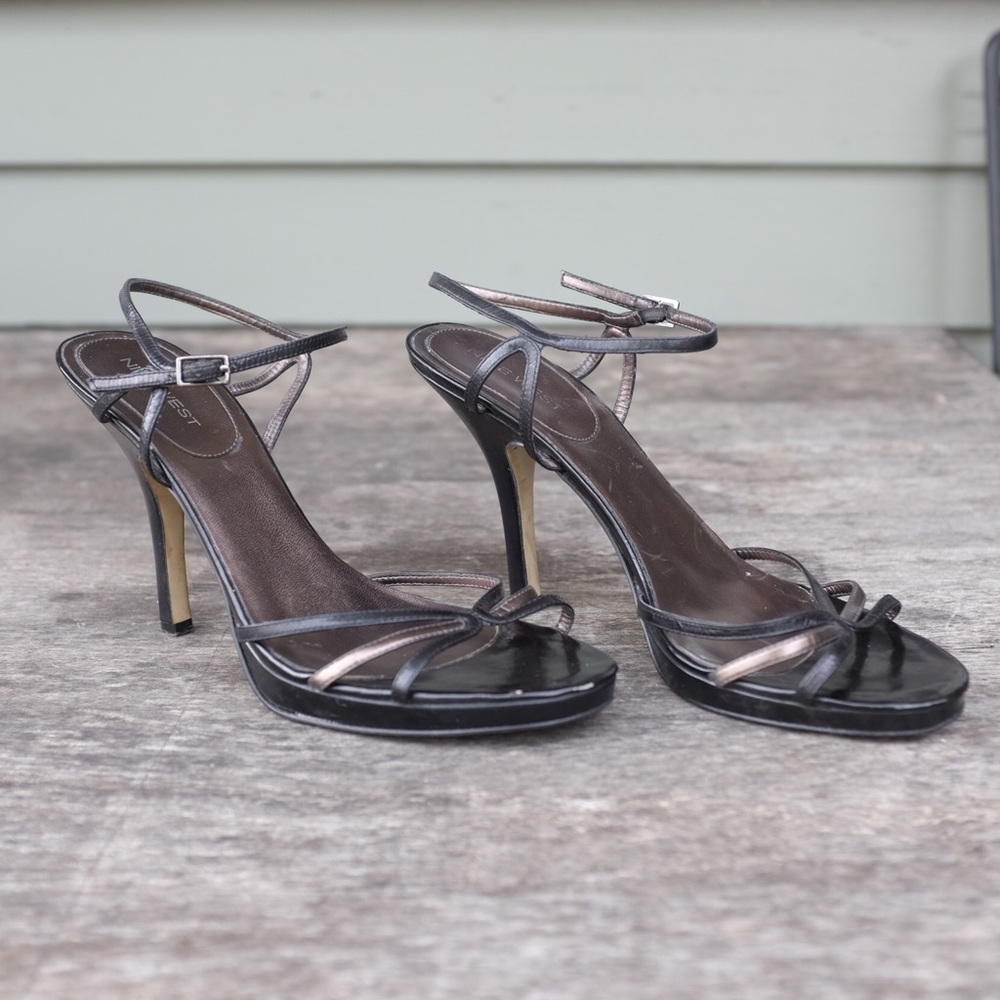 Nine West Strappy 4” Heels - Black and Bronze